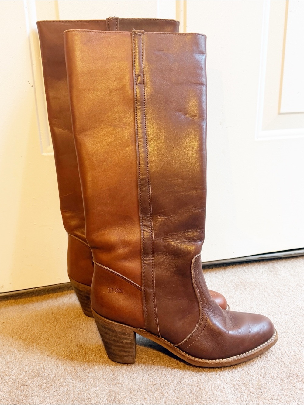 Dexter USA Vintage Brown Leather Knee High Boots Boho Western Sz 8